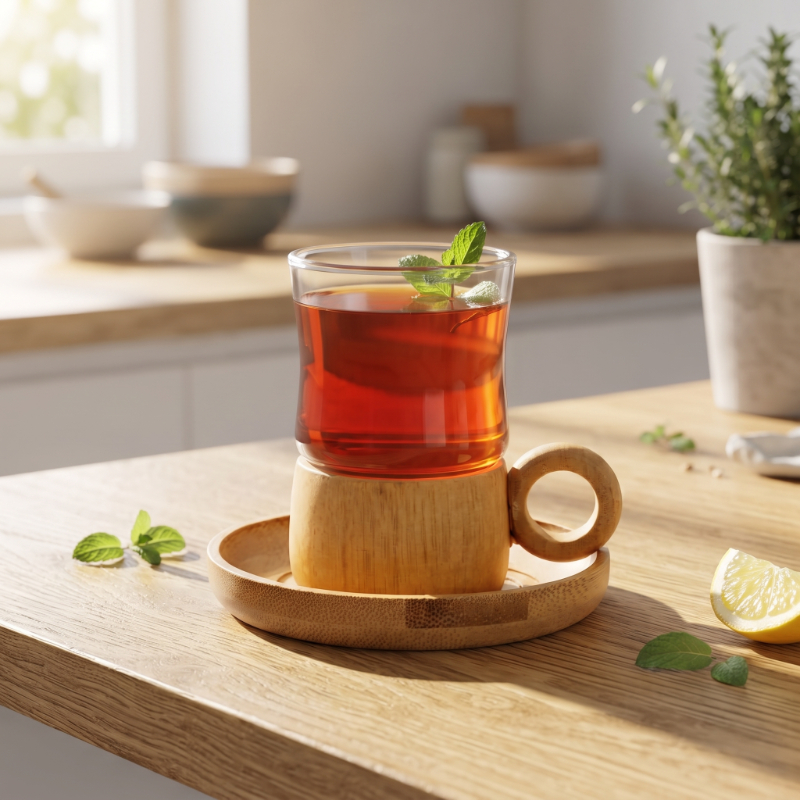 12 Parça Çay Seti - Bambu Bardak Altığı - Çift Cidarlı Cam - 150 ml  - 4